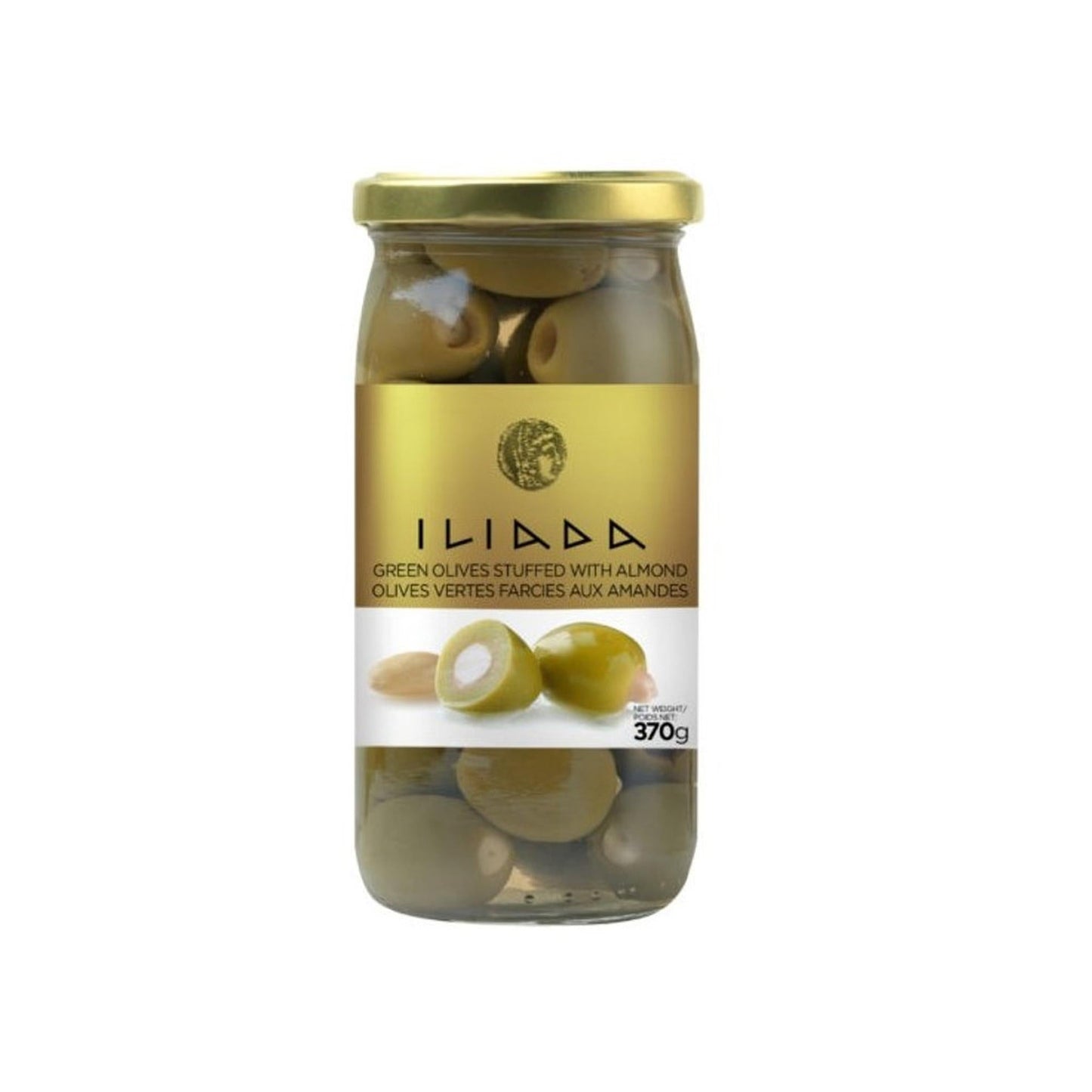 ILIADA Green Olives With Almond – 370g (0.82lb)