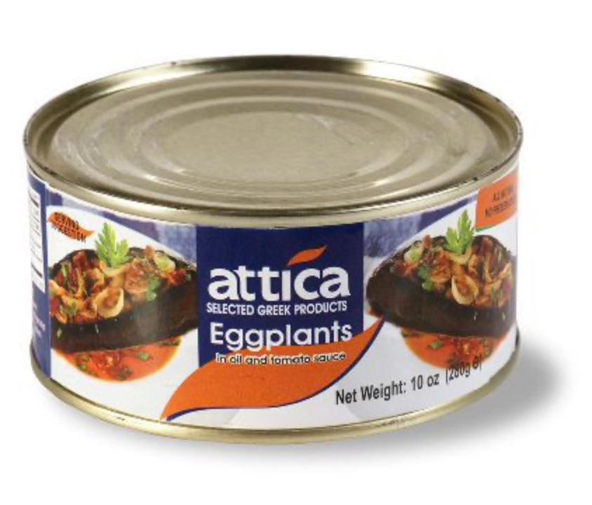 Attica Eggplants in Oil & Tomato Sauce 10oz tin – Greek ready-to-eat meze.