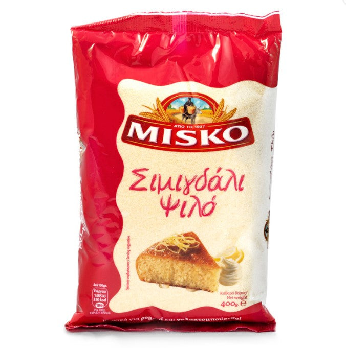 Package of MISKO Fine Semolina 400g – Greek durum wheat for baking and desserts.