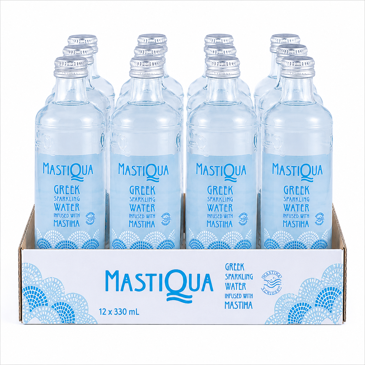 MASTIQUA Greek Sparkling Water Infused with Mastiha – 12 Pack (12 x 330ml Glass Bottles)