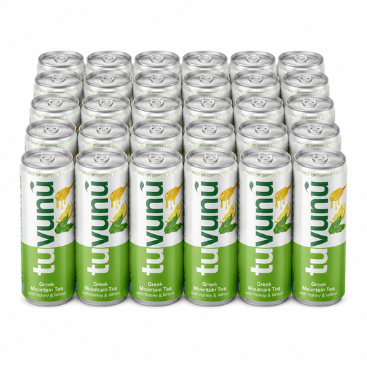 TUVUNU Greek Mountain Tea with Honey & Lemon Case of 24 Cans – Greek Herbal Iced Tea 330ml, Caffeine-Free Beverage