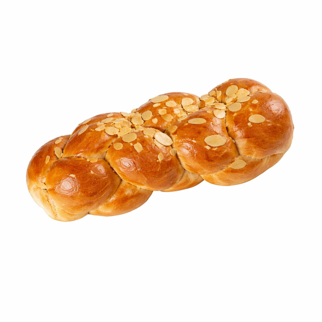 Greek tsoureki sweet braided Easter bread with almonds