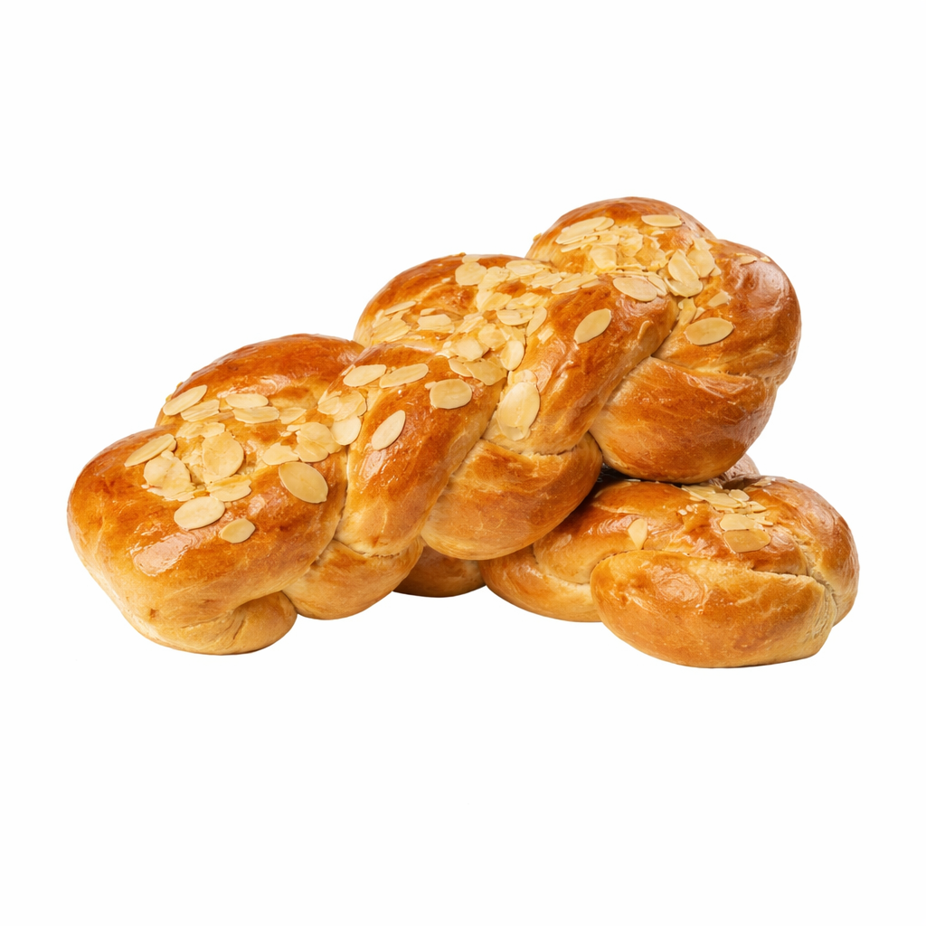 Greek tsoureki sweet braided Easter bread with almonds
