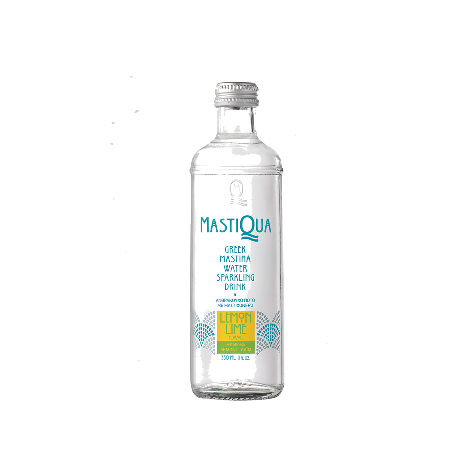 MASTIQUA Lemon-Lime Sparkling Water 330ml glass bottle with natural Chios mastiha, lemon and lime flavor