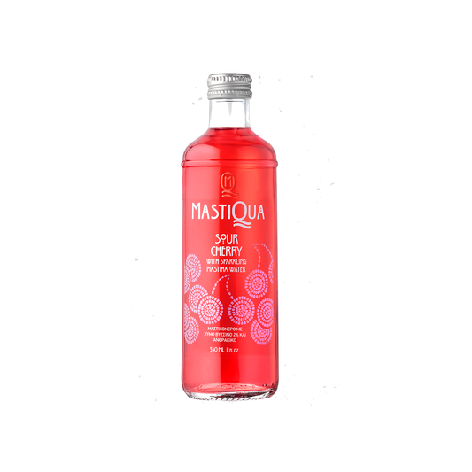 MASTIQUA Sour Cherry Sparkling Water 330ml glass bottle with natural Chios mastiha and sour cherry flavor