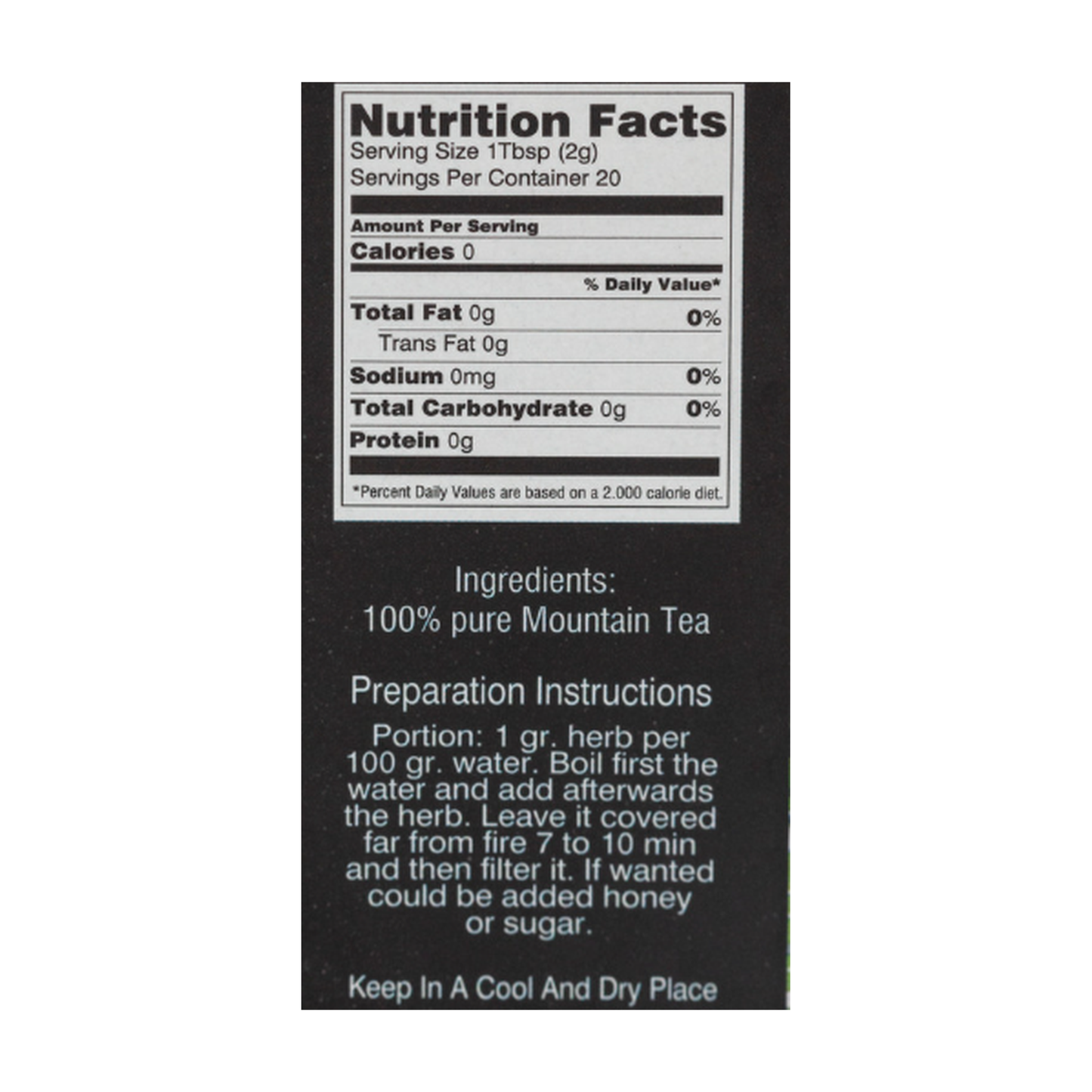 TAYGETOS mountain tea nutrition facts ingredients and preparation instructions