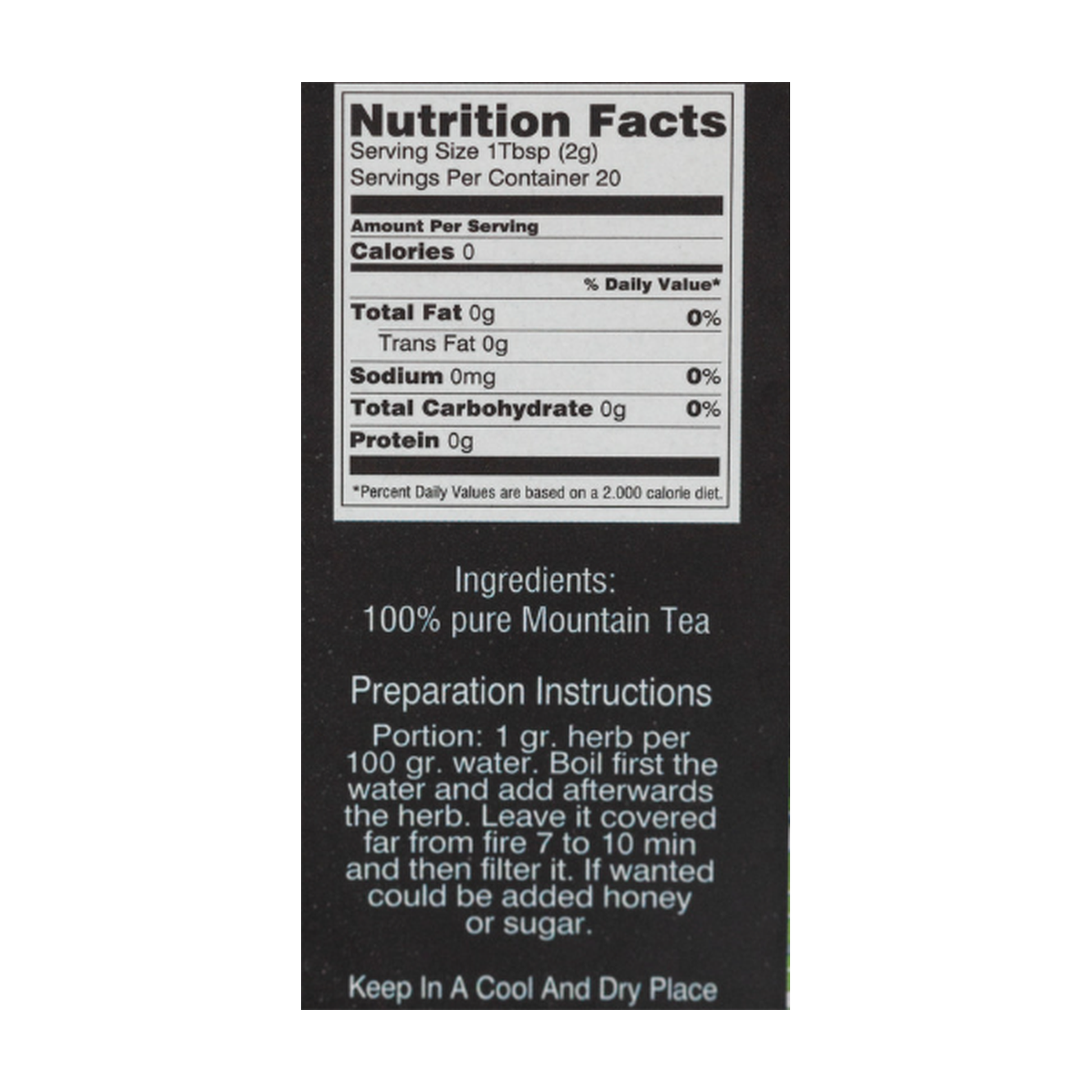 TAYGETOS mountain tea nutrition facts ingredients and preparation instructions