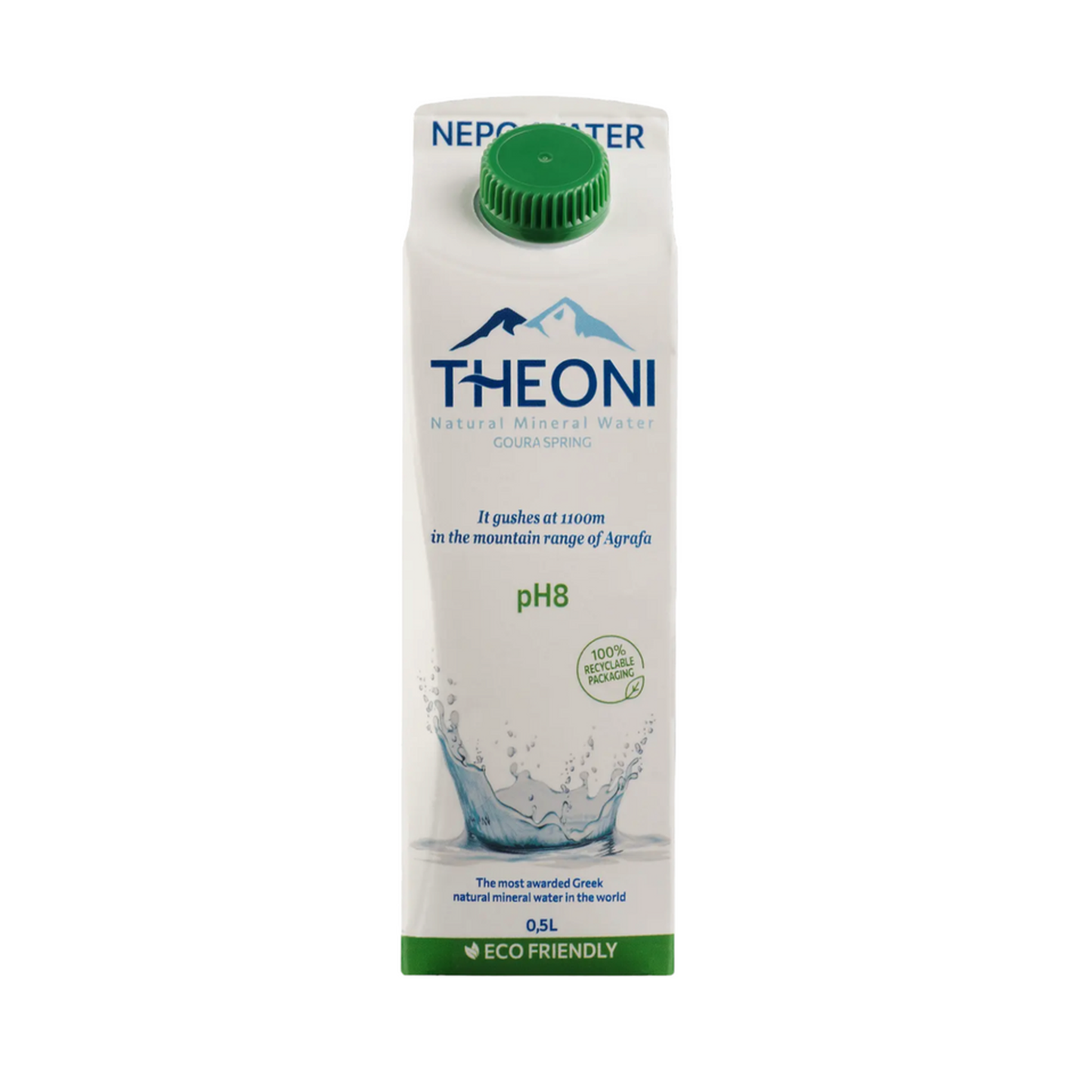 THEONI natural mineral water 500ml in eco-friendly paper carton packaging