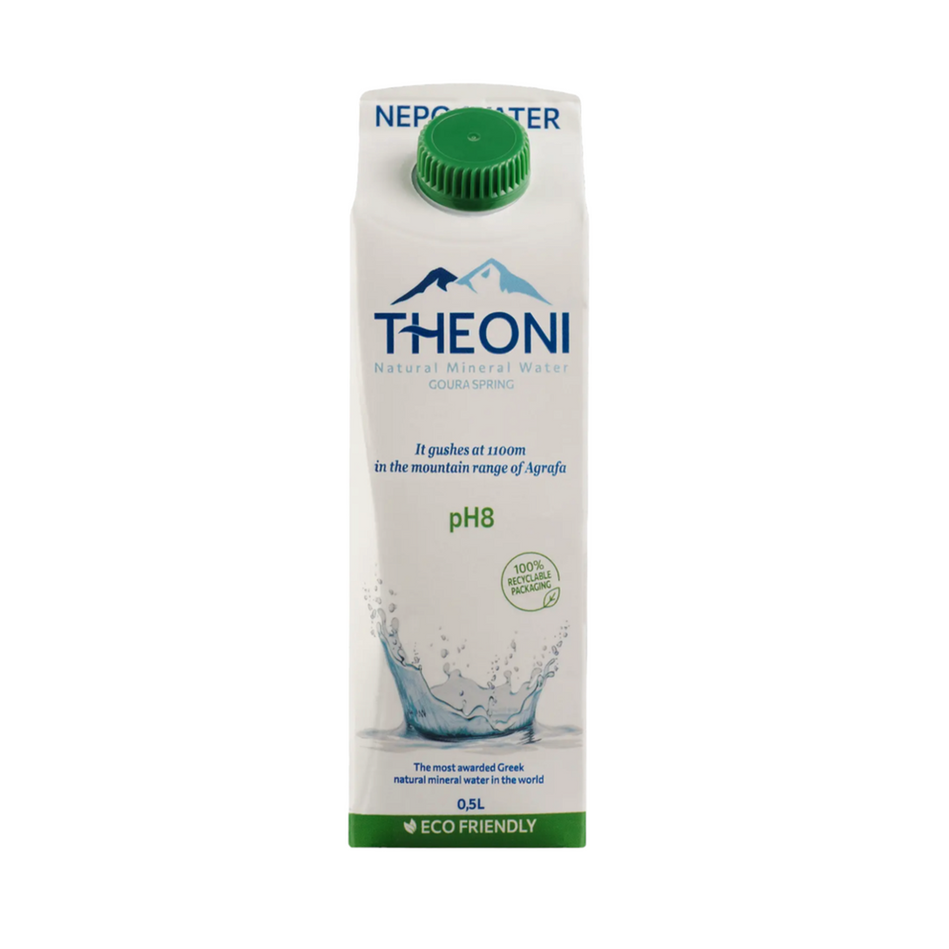 THEONI natural mineral water 500ml in eco-friendly paper carton packaging